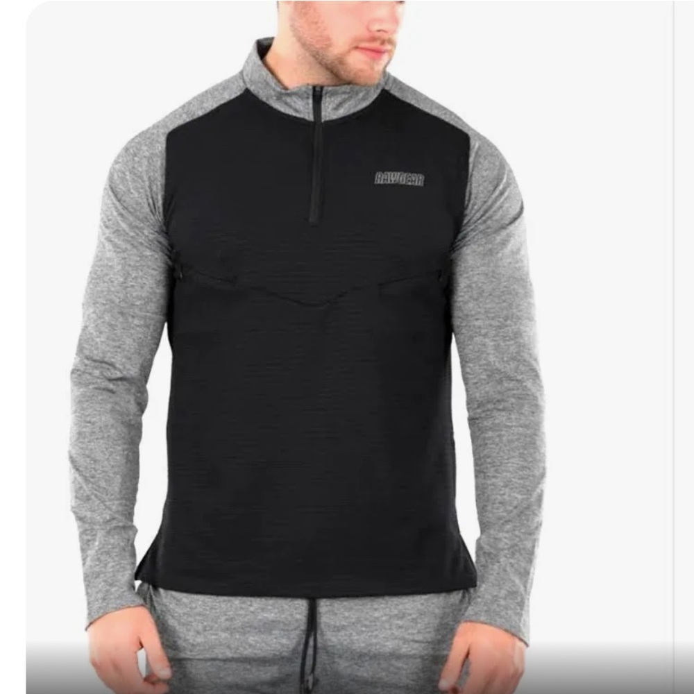 RAWGEAR Men’s Quarter Zip Long Sleeve Pullover Black with Grey - Size S